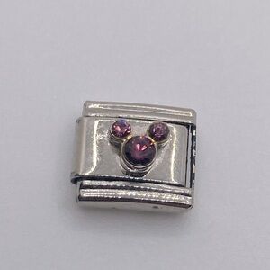 Walt Disney Collection Mickey Mouse Purple Crystal Charm S. Steel Fits Zoppini